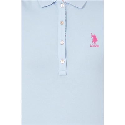 Kadın Açık Mavi Basic Polo Yaka Tişört