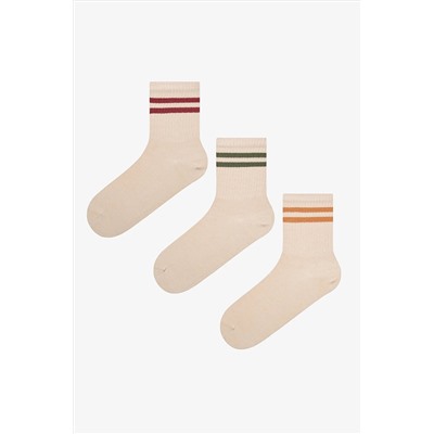 Penti, Retro Stripe 3lü Bej Tenis Soket Çorap
