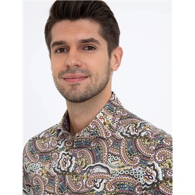 Kahverengi Slim Fit Uzun Kollu Gömlek