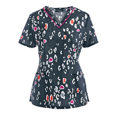 Cherokee Runway Scrubs Lovely To Meet Zoo Print Top