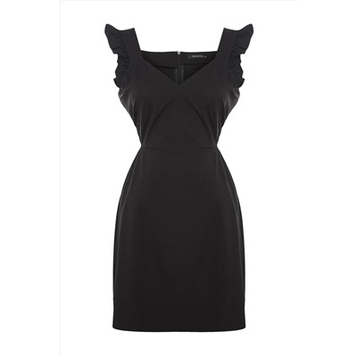 Siyah Cut Out Detaylı Askılı Dokuma Elbise TBBSS23AH00026