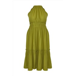 Haki Halter Yaka Dokuma Elbise TBBSS23AH00207