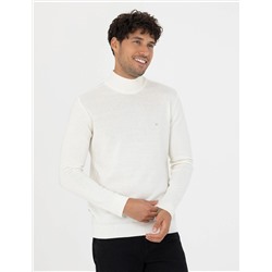 Ekru Slim Fit Yarım Balıkçı Basic Triko Kazak