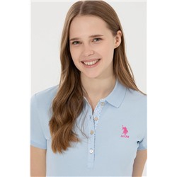 Kadın Açık Mavi Basic Polo Yaka Tişört