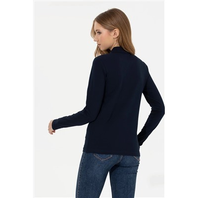 Kadın Lacivert Basic Polo Yaka Sweatshirt