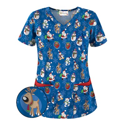 UA Christmas Crush Royal Print Scrub Top
