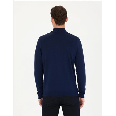 Açık Lacivert Slim Fit Yarım Balıkçı Basic Triko Kazak