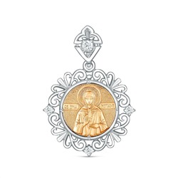 Подвеска из родированного серебра с фианитами и золочением - Святая Матрона Московская 3-392чзр