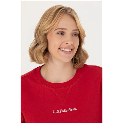 Kadın Kırmızı Bisiklet Yaka Sweatshirt