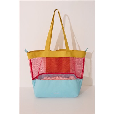 Bolso mesh y nylon estampado blanco