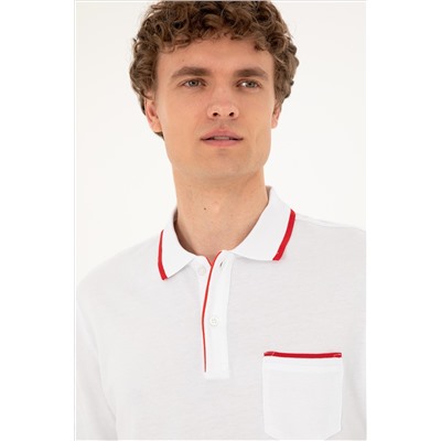 Erkek Regular Fit Polo Yaka Beyaz Tişört