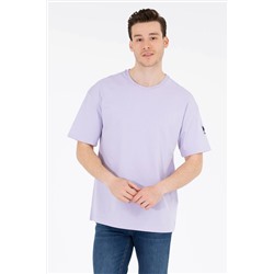 Erkek Lila Oversize Bisiklet Yaka Tişört