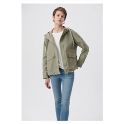 MaviKapüşonlu Haki Ceket Loose Fit / Bol Rahat Kesim 1110025-71818