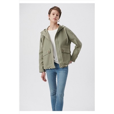 MaviKapüşonlu Haki Ceket Loose Fit / Bol Rahat Kesim 1110025-71818