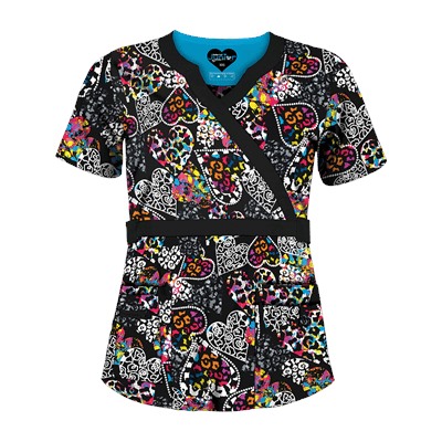 UA Butter-Soft STRETCH Splash of Love Black Scrub Top