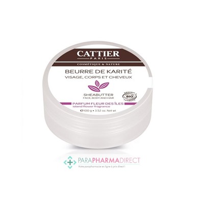 Cattier Beurre de Karité Visage, Corps & Cheveux Parfum Fleur des Îles BIO 100g