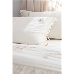Perline King Size %100 Pamuk Fırfırlı Nevresim Takımı - Ekru/Bej