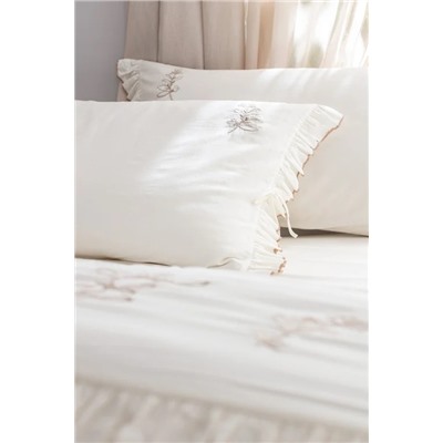 Perline King Size %100 Pamuk Fırfırlı Nevresim Takımı - Ekru/Bej