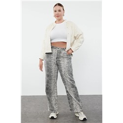 Gri Yüksek Bel Animal Desenli Straight Fit Büyünk BedenJeans TBBAW25CJ00008