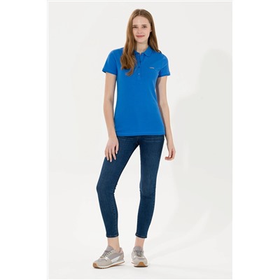 Kadın Saks Basic Polo Yaka Tişört