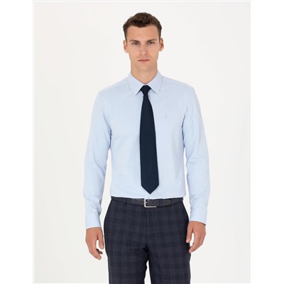 Açık Mavi Slim Fit Uzun Kollu Basic Gömlek