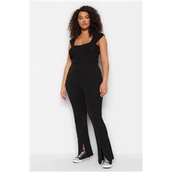 Siyah Skinny Yüksek Bel Paçası Fermuarlı Örme Büyük Beden Pantolon TBBSS23AR00011