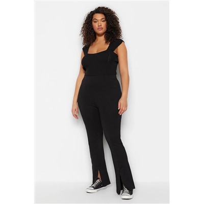 Siyah Skinny Yüksek Bel Paçası Fermuarlı Örme Büyük Beden Pantolon TBBSS23AR00011
