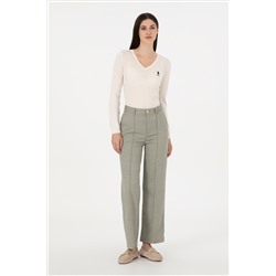 Kadın Haki Straight Fit Kanvas Pantolon