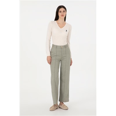 Kadın Haki Straight Fit Kanvas Pantolon