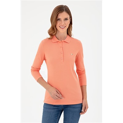 Kadın Somon Basic Polo Yaka Sweatshirt