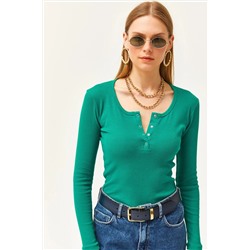 Olalook Kadın Zümrüt Yeşili Patlı Kaşkorse Bluz BLZ-19000588