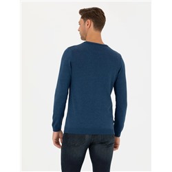 İndigo Melanj Slim Fit Kazak