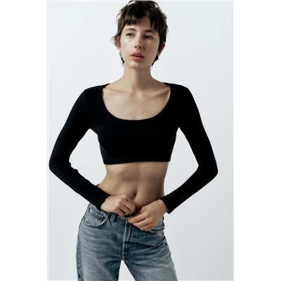 LONG SLEEVE RIBBED CROP TOP