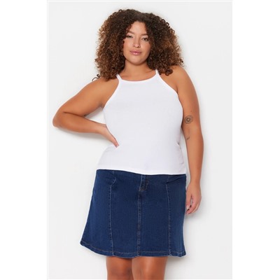 Beyaz Halter Yaka Basic Örme Atlet TBBSS23CV00000