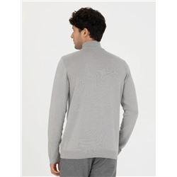 Açık Gri Melanj Slim Fit Yarım Balıkçı Basic Triko Kazak