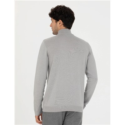 Açık Gri Melanj Slim Fit Yarım Balıkçı Basic Triko Kazak