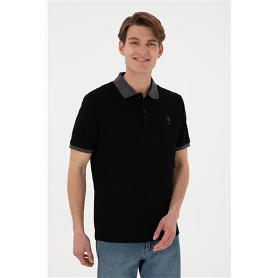 Erkek Regular Fit Polo Yaka Siyah Basic Tişört