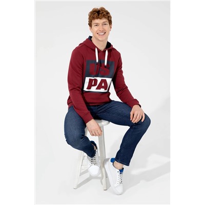Erkek Vişne Kapüşonlu Sweatshirt