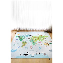 HAMUR Dünya Haritası 120x160 Cm Oyun Matı Bebek Ve Çocuk Halısı Mavi TYC00506622355