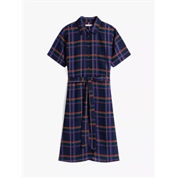 Plaid Georgette Belted Shirtdress