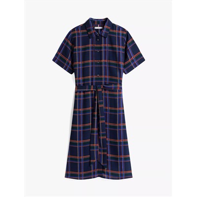 Plaid Georgette Belted Shirtdress