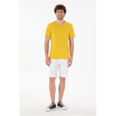 Erkek Regular Fit Bisiklet Yaka Sarı Basic Tişört