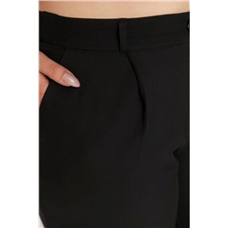 Siyah Wide Leg/Geniş Paça Pileli Dokuma Büyük Beden Kumaş Pantolon TBBAW23AR00007