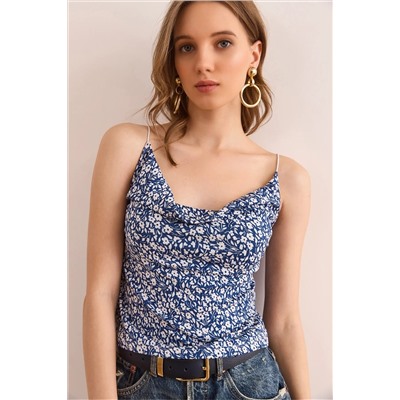 Olalook, Kadın Çiçek İndigo İp Askılı Kaşkorse Body BLZ-19000969