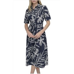 DKNY Botanical Long Sleeve Mdi Shirtdress
