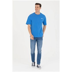 Erkek Saks Oversize Bisiklet Yaka Tişört