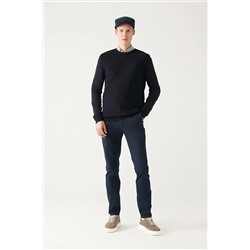 Avva Erkek Lacivert Armürlü Slim Fit Dar Kesim Esnek Chino Kanvas Pantolon B003002