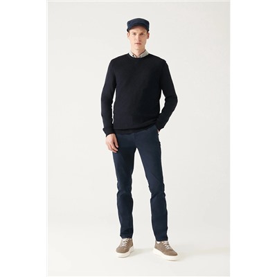 Avva Erkek Lacivert Armürlü Slim Fit Dar Kesim Esnek Chino Kanvas Pantolon B003002
