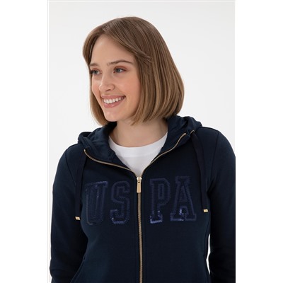 Kadın Lacivert Kapüşonlu Fermuarlı Sweatshirt