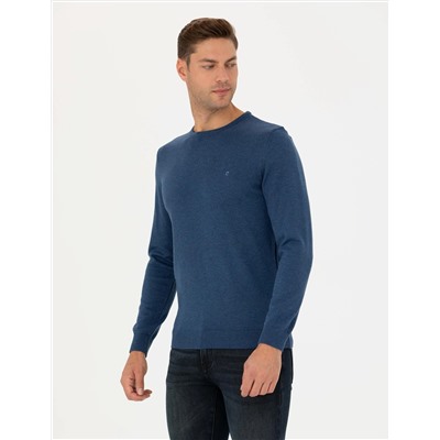 İndigo Melanj Slim Fit Basic Kazak